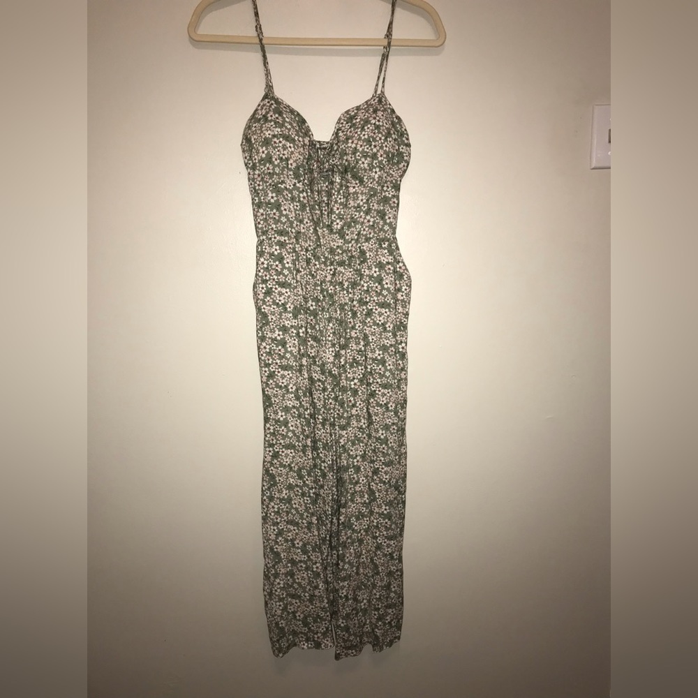 Olive green/grey flower floral jumpsuit